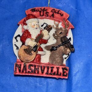 Vintage Nashville Music City  Christmas Ornament Santa &Reindeer Playing Guitar